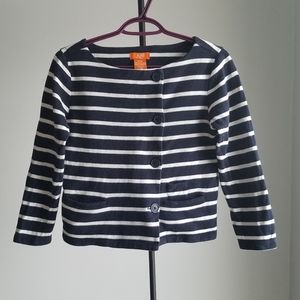 100% cotton sweater cardigan navy-stripe boat-neck long-sleeved button-up top XS